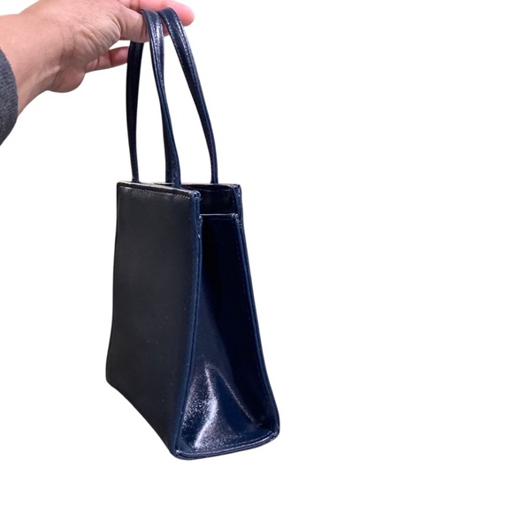 Vintage Navy Blue Structured Top-Handle Purse - Picture 2 of 14